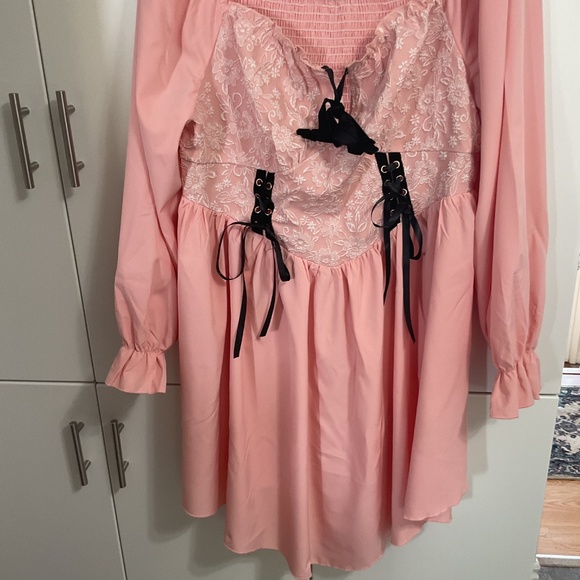 SHEIN MOOSTA Plus Size Lace Up Front Bell Sleeve Dress Renaissance Style - Picture 4 of 6